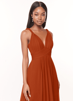 Azazie Maren Brautjungfernkleider A-Linie Plissee Chiffon Kleid Gebranntes Orange image6