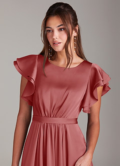 Azazie Daphne Modest brudtärna klänningar Klä A-Linje Rynkad Golvlängd Stretch Satin image5