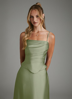 Azazie Amina Bridesmaid Dresses Pistachio A-Line Corset Stretch Satin Dress image3