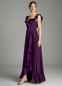 Azazie Lyra Bridesmaid Dresses Grape A-Line Off the Shoulder Stretch Satin Convertible Dress image4