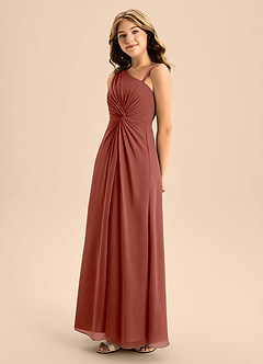 Azazie Brooke Junior Auburn A-Line Side Slit Chiffon Dress image6