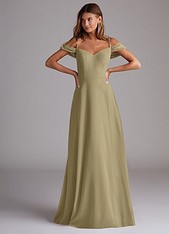 Azazie Marley Robes de demoiselle d'honneur Robe Trapèze Convertible en Mousseline de soie Épaule décolletée Vert Mousse image4