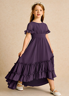 Azazie Kass Flower Girl Dresses Plum A-Line Pleated Chiffon Dress image1