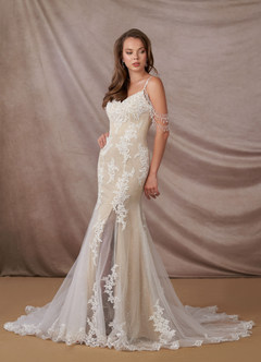 Azazie Saskia Abiti da Sposa Abito Sirena in Tulle Lustrini Diamante Bianco Nudo image3