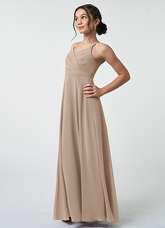 Azazie Avelina Junior Abito A-Line in Chiffon Plissettato Taupe image4