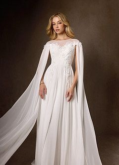 Azazie Linnea Wedding Dresses Diamond White A-Line Scoop Chiffon Dress image4