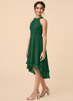 Azazie Linna Junior Dark Green A-Line Pleated Chiffon Dress image3