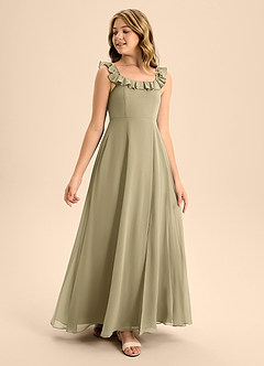 Azazie Callie Junior Moss Green A-Line Ruched Chiffon Dress image1