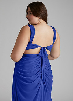 Azazie Jesaphine Robes de demoiselle d'honneur Robe Fourreau en Maille Ruché Bleu Roi image7