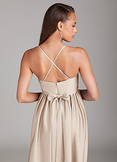 Azazie Llana Maternity Bridesmaid Dresses A-Line Stretch Satin Floor-Length Dress with Pockets image4