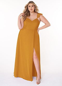 Azazie Everett Bridesmaid Dresses Butterscotch A-Line V-neck Ruched Chiffon Dress image6
