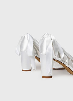 front Tulle Bow Slingback Block Heel Wedding Shoes