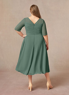 Azazie Naomi Mother of the Bride Dresses Sea Moss A-Line Boatneck Pleated Chiffon Dress image11