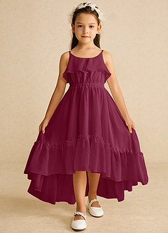 Azazie Karmen Flower Girl Dresses Mulberry A-Line Ruched Chiffon Dress image1