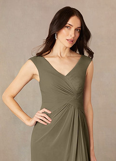 Azazie Sally vestidos de madre de la novia Vestido de Verde Sauce de Gasa de Corte En A con Cuello en V plisado image3