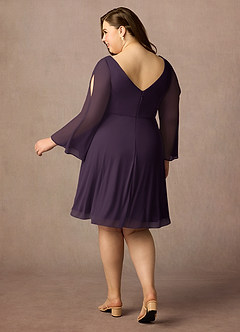 Azazie Teraso Final Sale Plum A-Line Pleated Mesh Dress image10