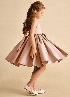 Azazie Jessie Flower Girl Dresses Champagne Rose A-Line Bow Matte Satin Dress image6