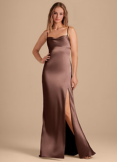 Azazie Camila Bridesmaid Dresses Espresso Sheath Sweetheart Neckline Metallic Satin Dress image1