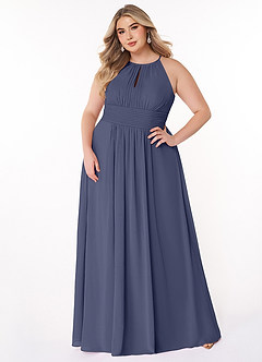 Azazie Bonnie Bridesmaid Dresses Stormy A-Line Keyhole Ruched Chiffon Dress image6