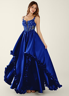 Halley Royal Blue V-neck lace Corset A-line Prom Dress image5