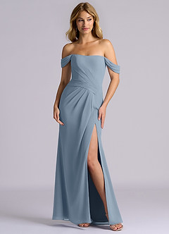 Azazie Heidi Final Sale Dusty Blue Mermaid Corset Chiffon Dress image4