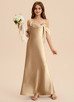 Azazie Bellalina Junior Champagne Mermaid Pleated Stretch Satin Dress image1