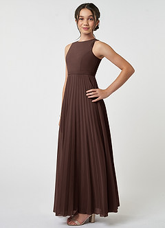 Azazie Lindie Junior Ganache A-Line Pleated Chiffon Dress image3