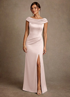 Azazie Irvine Mother of the Bride Dresses Blushing Pink A-Line Pleated Stretch Satin Dress image3