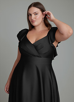 Azazie Leilani Bridesmaid Dresses Black A-Line Ruched Stretch Satin Dress image3