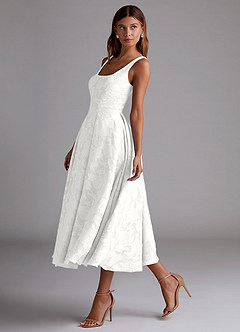 Azazie Amalie Bridesmaid Dresses White A-Line Pleated Floral Burnout Dress image4