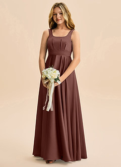 Azazie Gabby Junior Jurk van Stretch Satijn met A-Lijn Geplooid Espresso image3