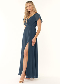 Azazie Rylee Robes de demoiselle d'honneur Robe Trapèze en Mousseline de soie Plissée Neptune image3