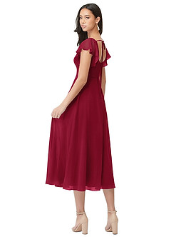 Azazie Bondi Bridesmaid Dresses Burgundy A-Line Ruched Chiffon Dress image2