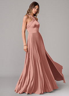 Azazie Afra Robes de demoiselle d'honneur Robe Trapèze en Satin extensible Plissée Rosette image3