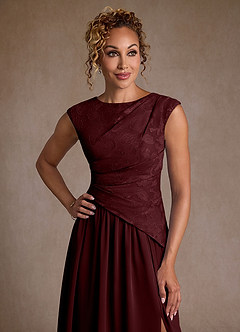 Azazie Kalleen vestidos de madre de la novia Vestido de Cabernet de Gasa de Corte en A con Plisado image6