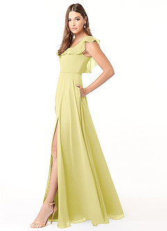 Azazie Jinny Brautjungfernkleider A-Linie Quadratischer Ausschnitt Gerüscht Chiffon Kleid Zitronensorbet image3