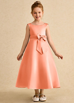 Azazie Eve Abiti da Ragazza di Fiori Abito A-Line in Raso Opaco Plissettato Tramonto image4