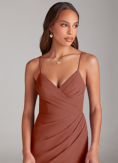 Azazie Maci Bridesmaid Dresses Auburn Sheath Pleated Chiffon Dress image5