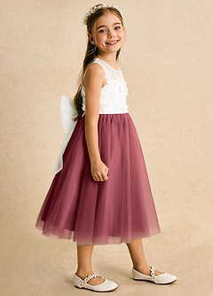 Azazie Lina Flower Girl Dresses Ivory Merlot Ball-Gown Lace Dress image6