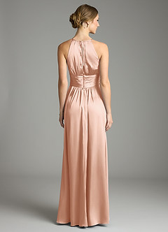 Azazie Bonnie Bridesmaid Dresses Rose Gold A-Line Pleated Stretch Satin Dress image5