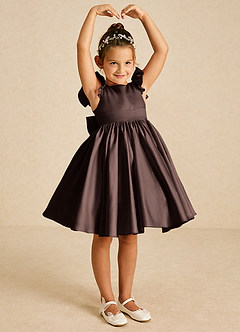 Azazie Tootsie Flower Girl Dresses Ganache A-Line Bow Matte Satin Dress image1