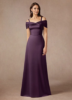 Azazie Amelia Mother of the Bride Dresses Plum A-Line Off the Shoulder Stretch Satin Dress image5