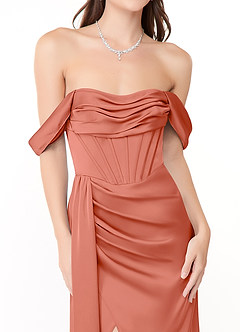 Azazie Amyra Jurken voor bruidsmeisjes Converteerbaar Jurk van Stretch Satijn met Zeemeermin Off the Shoulder Zalm Roze image7