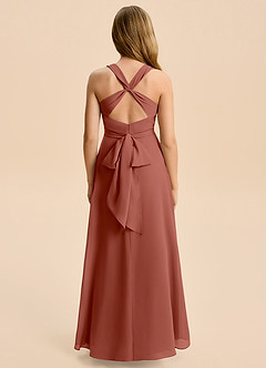 Azazie Kirsten Junior A-Linie Plissee Chiffon Kleid Rotbraun image3