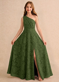 Azazie Pudles Girls Formal Flower Girl Klänningar Klänning A-linje i Blommig Utbrändhet One-shoulder image3