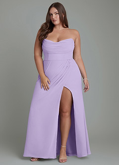 Azazie Johana Robes de demoiselle d'honneur Robe Sirène Convertible en Mousseline de soie Épaules dénudées Lilas image16