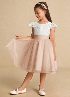 Azazie Vetty Flower Girl Dresses Ivory English Rose A-Line Lace Tulle Dress image4