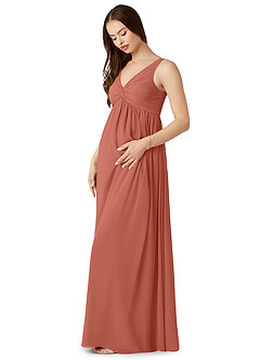 Azazie Yetta Maternity Bridesmaid Dresses A-Line V-Neck Gathered Chiffon Floor-Length Dress image4