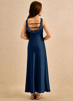 Azazie Raspberry Girls Formal Robe Demoiselle D'honneur Fillette Robe Trapèze en Satin extensible Plissée Bleu Marine Foncé image2