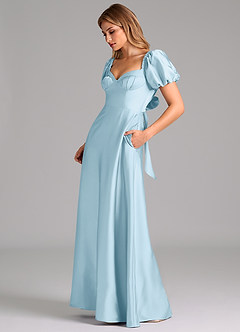 Azazie Fatima Bridesmaid Dresses Sky Blue A-Line Pleated Stretch Satin Dress image5